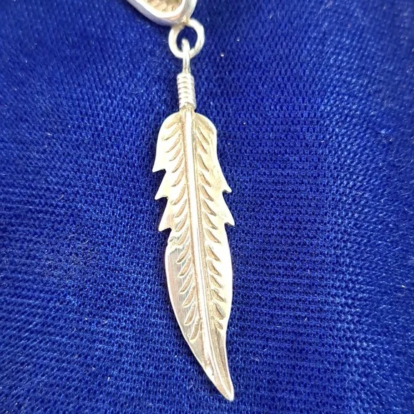 Vintage Native American Turquoise Sterling Silver Feather Earrings Signed - Picture 6 of 15